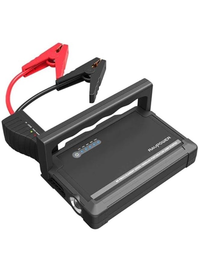 راف باور جهاز RAVPower المحمول لتشغيل محركات السيارات وبطارية احتياطية | معزز بطارية عالي السعة لمحركات البنزين والديزل | مصباح LED مدمج | مشابك أمان | تصميم صغير الحجم ومتين | 120 فولت | RP-PB053-BK - Image 1